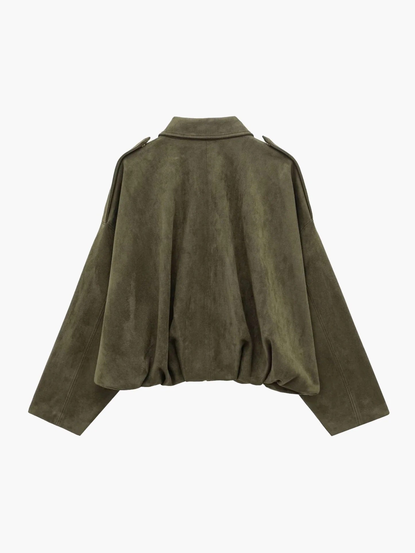 Women's Suede Jacket Oversized Spread Collar Zip - Green