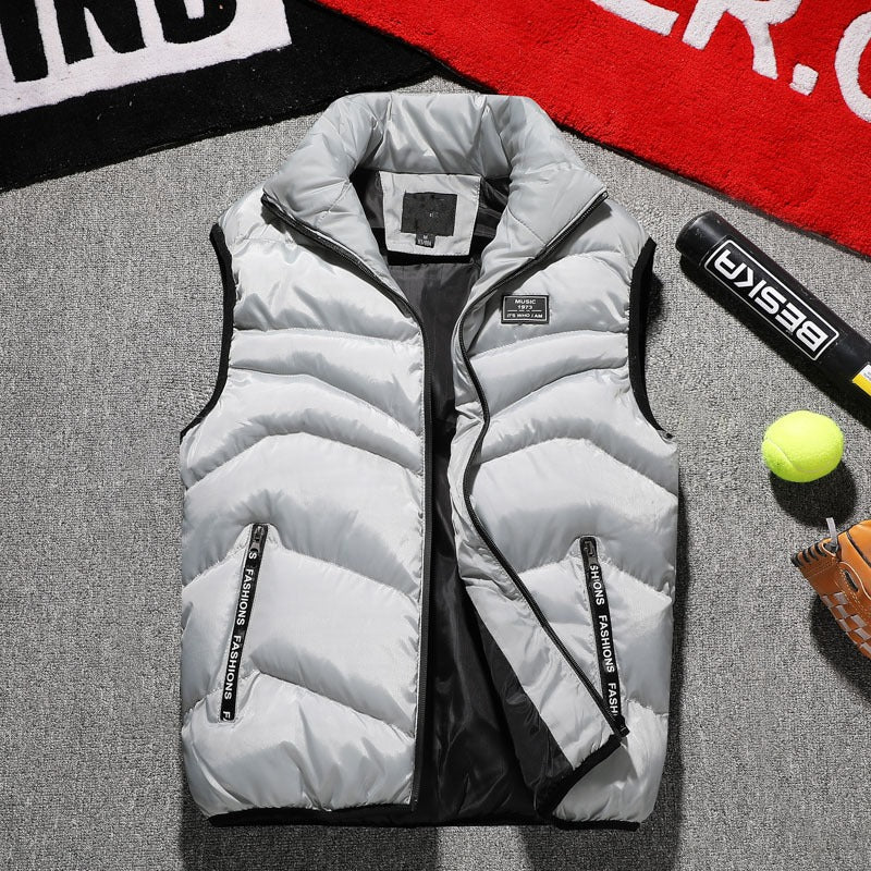 Men's Puffer Vest Sleeveless Stand Collar - Grey