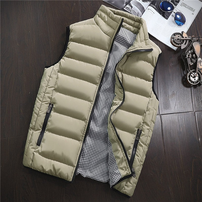 Men's Puffer Vest Sleeveless Stand Collar - Khaki