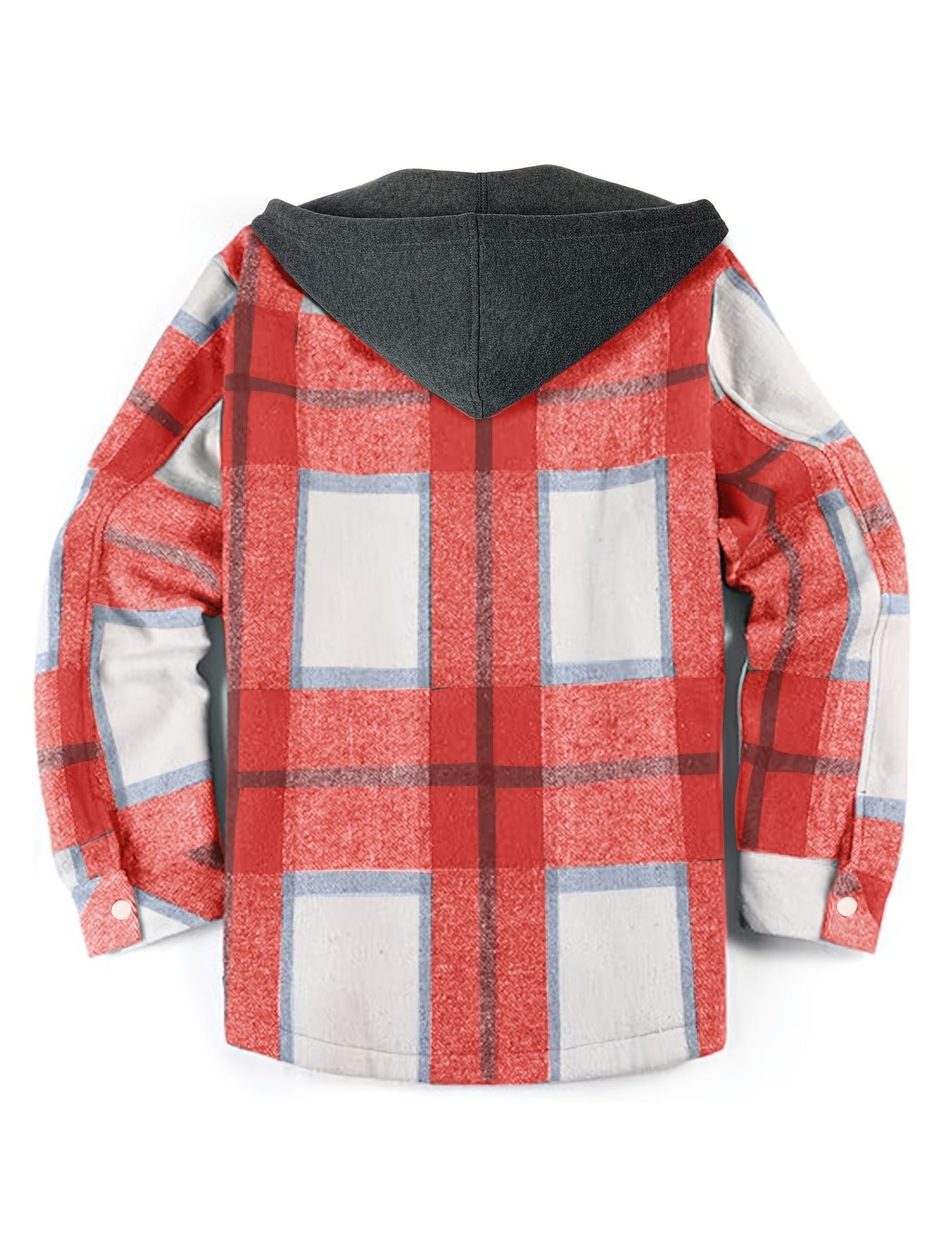 Men's Hooded Jacket Plaid Flannel Zip-Up - Red