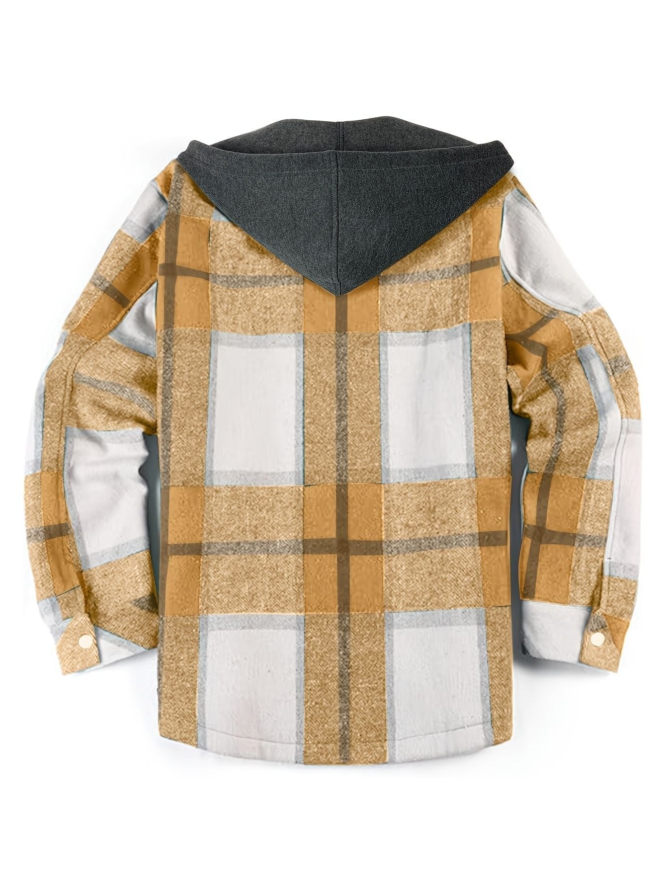 Men's Hooded Jacket Plaid Flannel Zip-Up - Brown