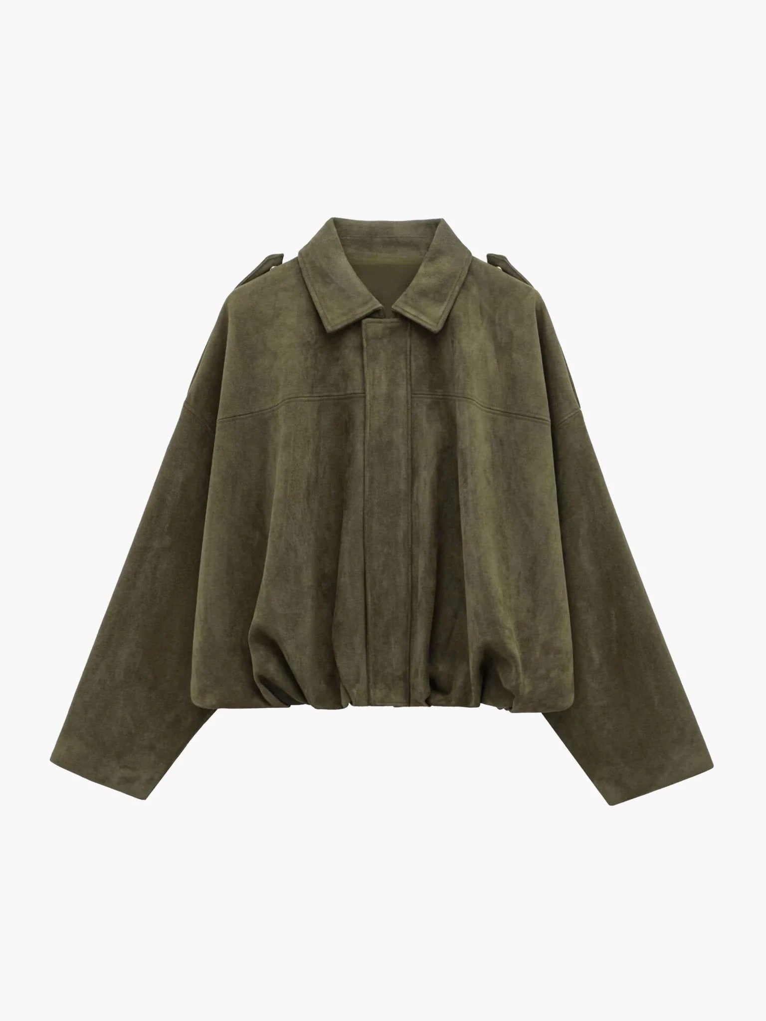 Women's Suede Jacket Oversized Spread Collar Zip - Green