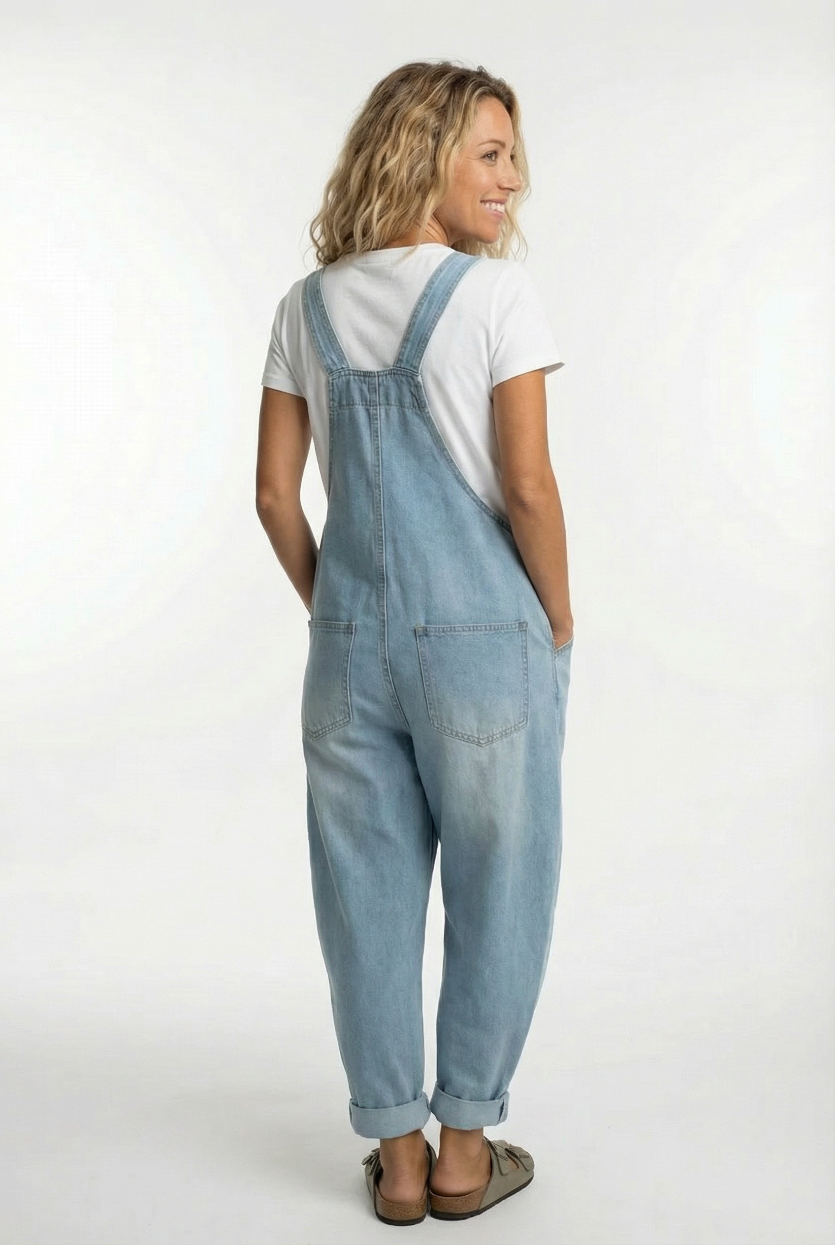 Women's Denim Dungaree Jumpsuit Wide Leg Adjustable Strap Relaxed Fit