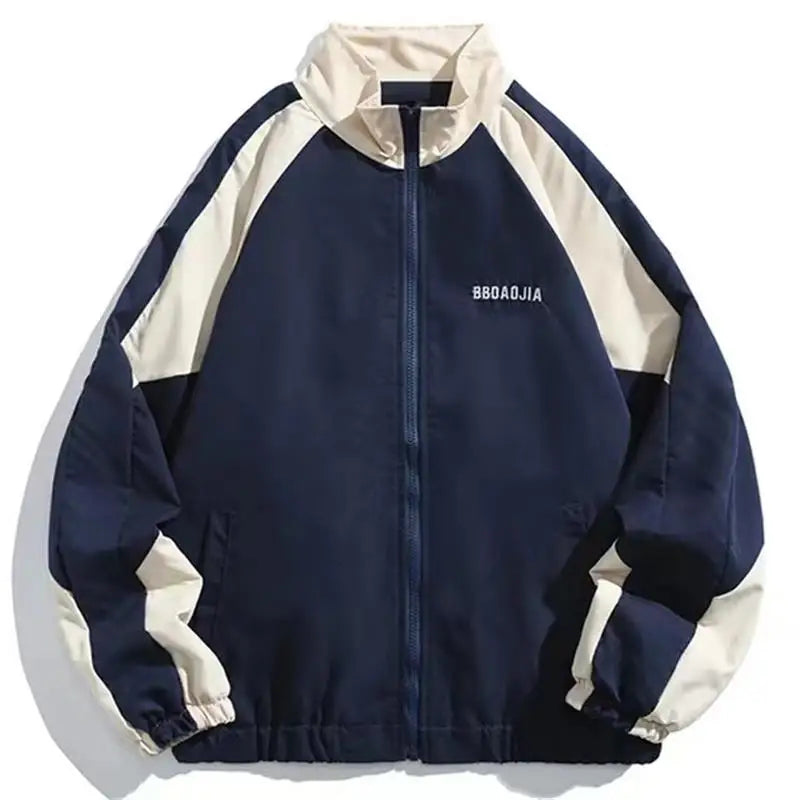 Unisex colour block windbreaker jacket with high collar and zip front