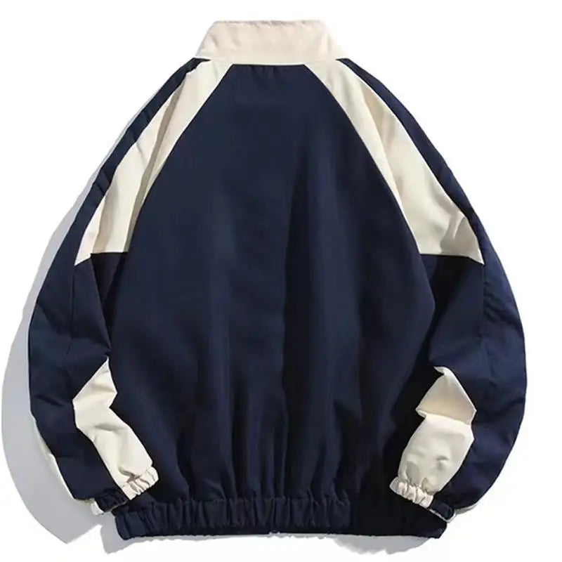 Unisex colour block windbreaker jacket with high collar and zip front