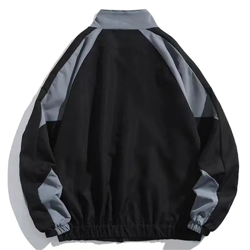 Unisex colour block windbreaker jacket with high collar and zip front