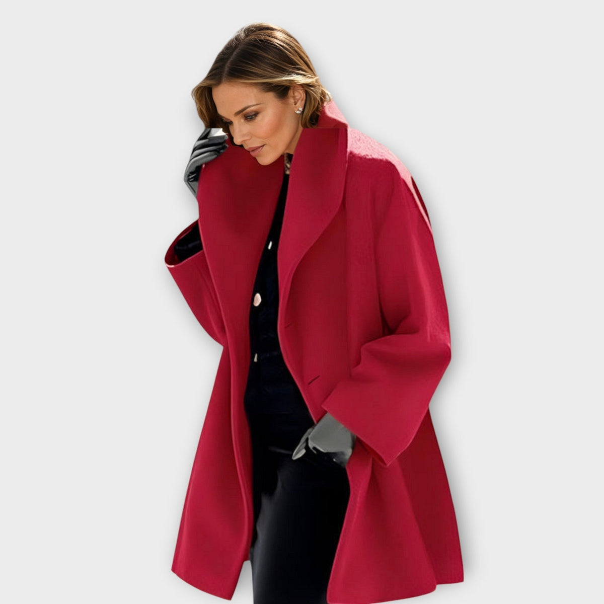 Women's longline jacket with high collar, long sleeves and open front