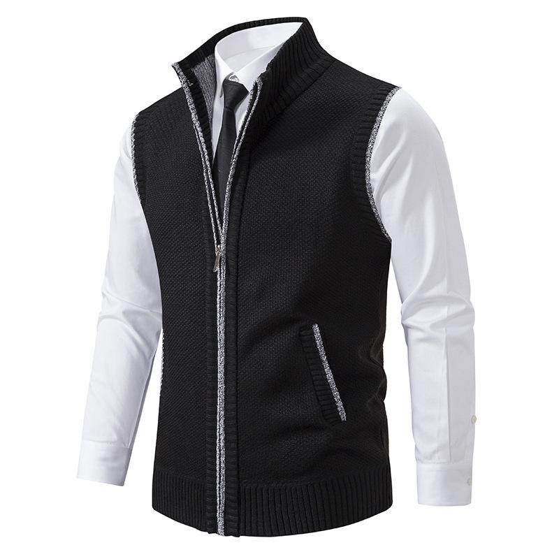 Men's knitted sleeveless business vest with mock neck and front zip