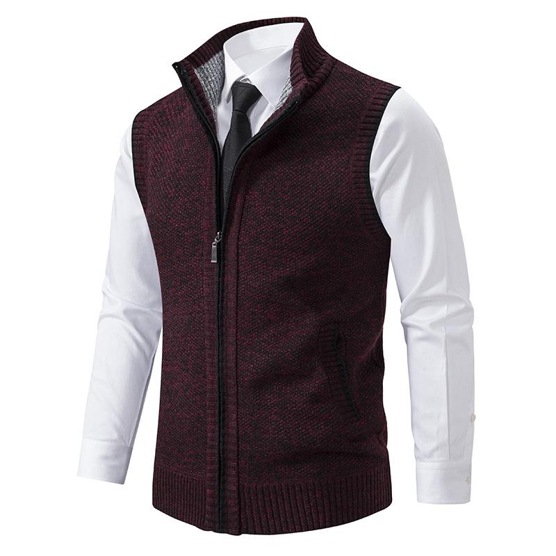 Men's knitted sleeveless business vest with mock neck and front zip