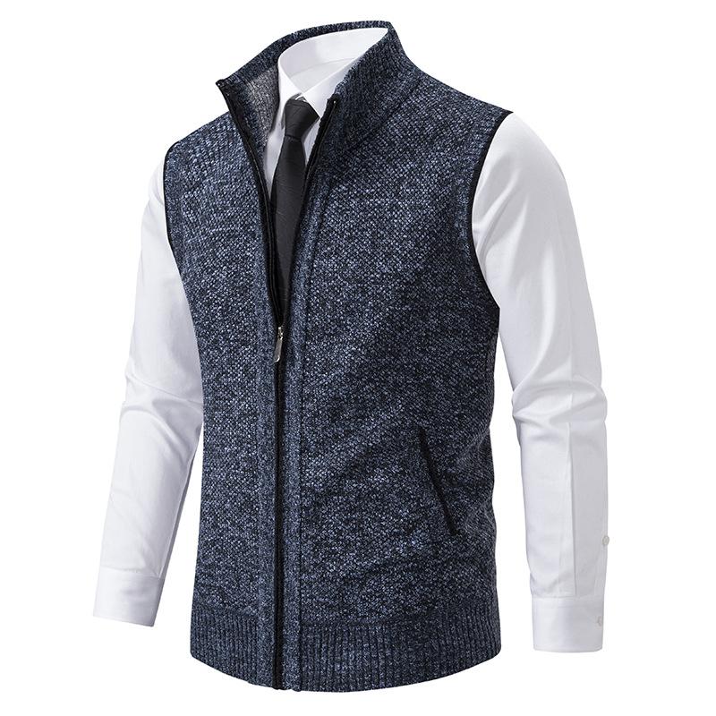 Men's knitted sleeveless business vest with mock neck and front zip