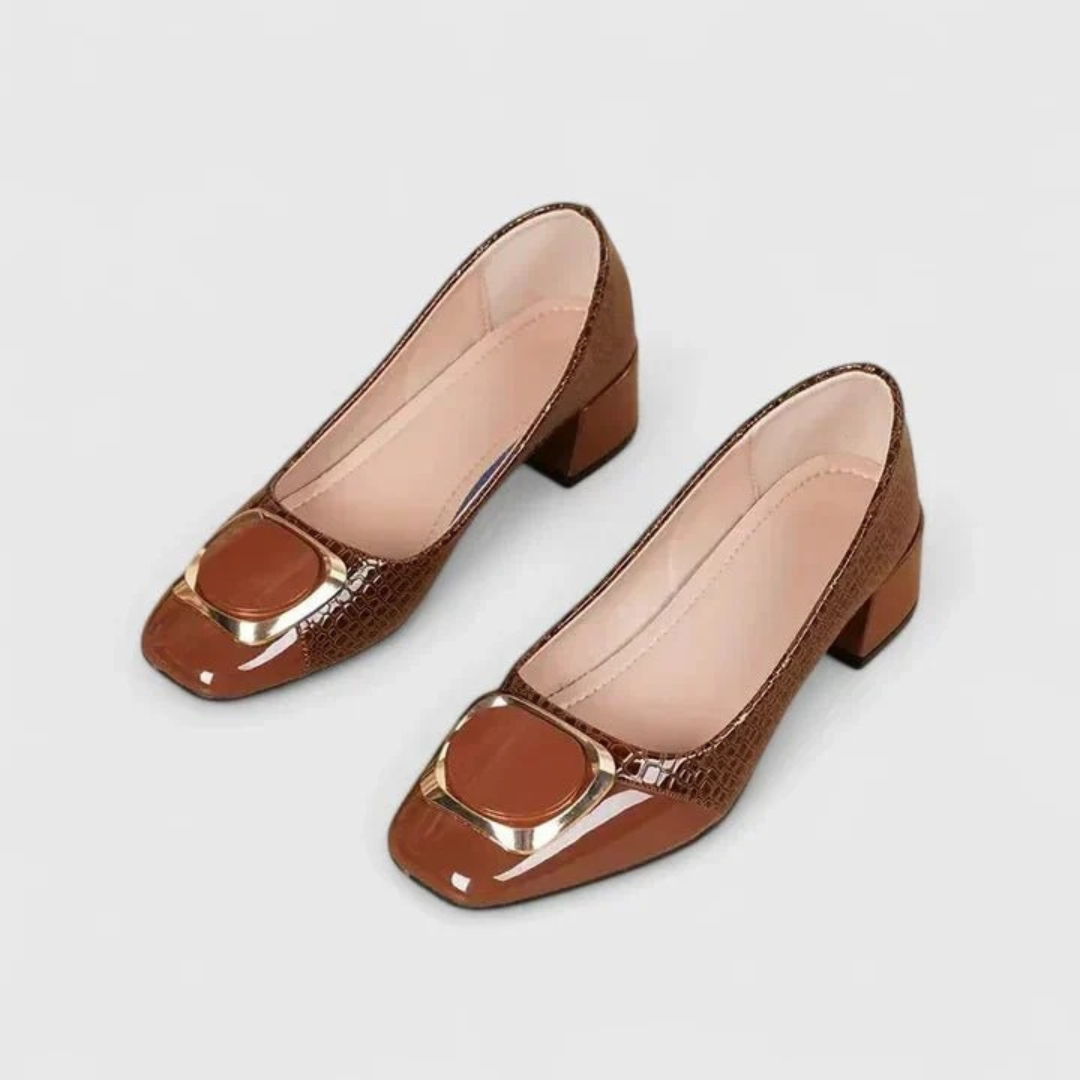 Women's textured loafers with rounded toes and mid block heels