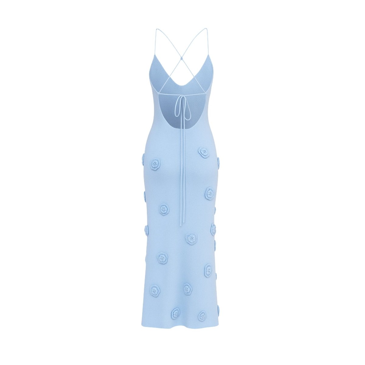 Women's Halter Maxi Dress Open Back Bodycon Fit Rosette Detail | Blue