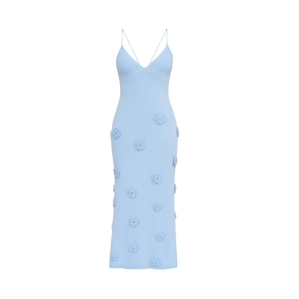 Women's Halter Maxi Dress Open Back Bodycon Fit Rosette Detail | Blue