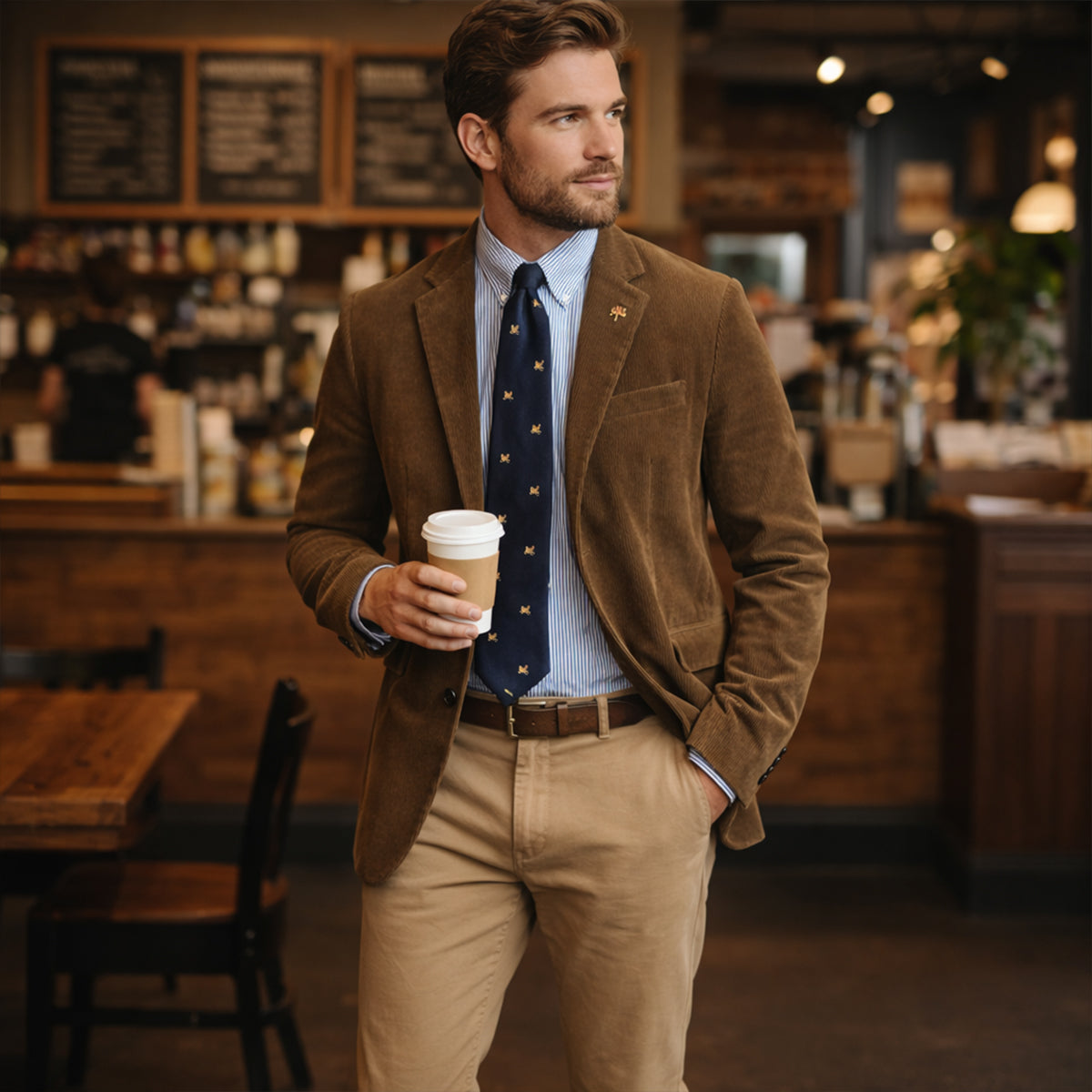 Men's corduroy blazer with notch lapels, button fastening and flap pockets