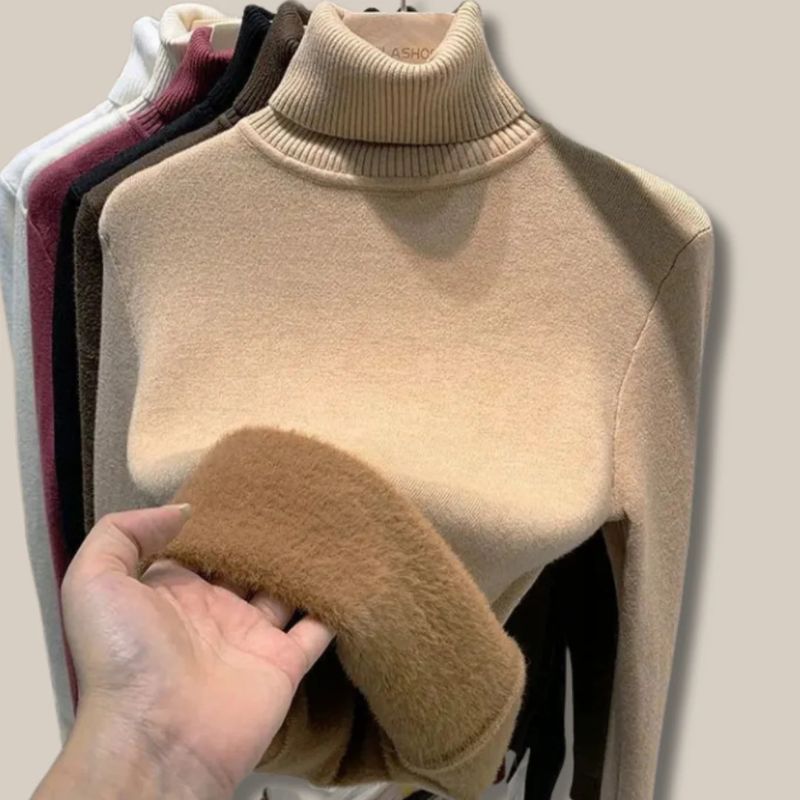 Women's plain long-sleeve turtleneck jumper with ribbed collar