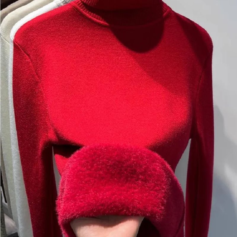 Women's plain long-sleeve turtleneck jumper with ribbed collar