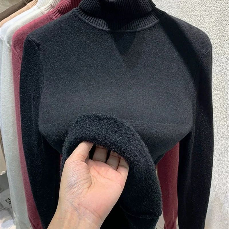 Women's plain long-sleeve turtleneck jumper with ribbed collar