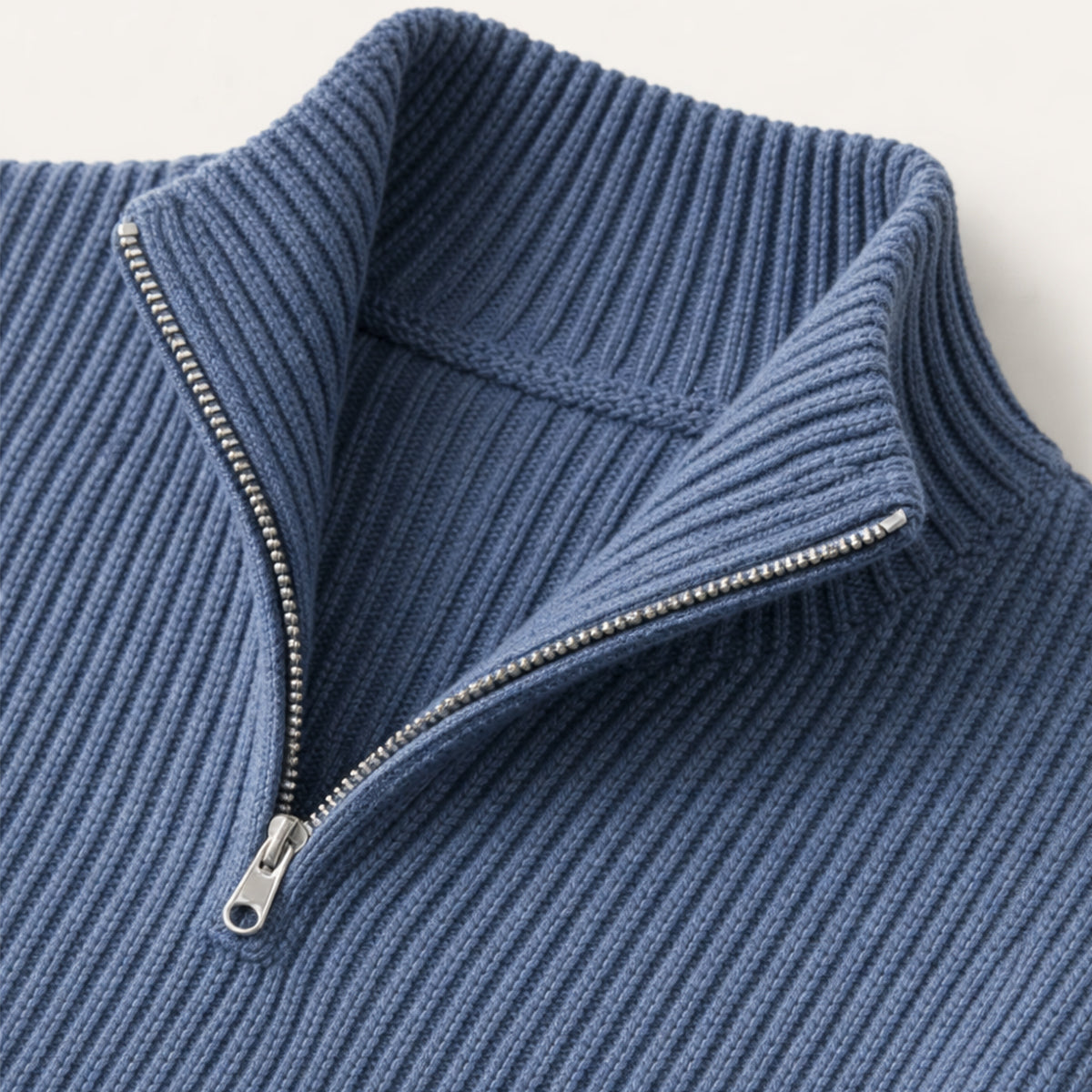 Men's ribbed half-zip jumper with high collar and long sleeves