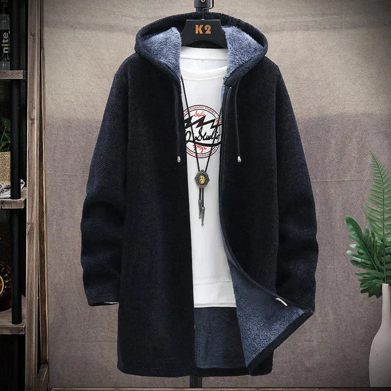 Men's textured hooded zip jacket with long sleeves and lined hood