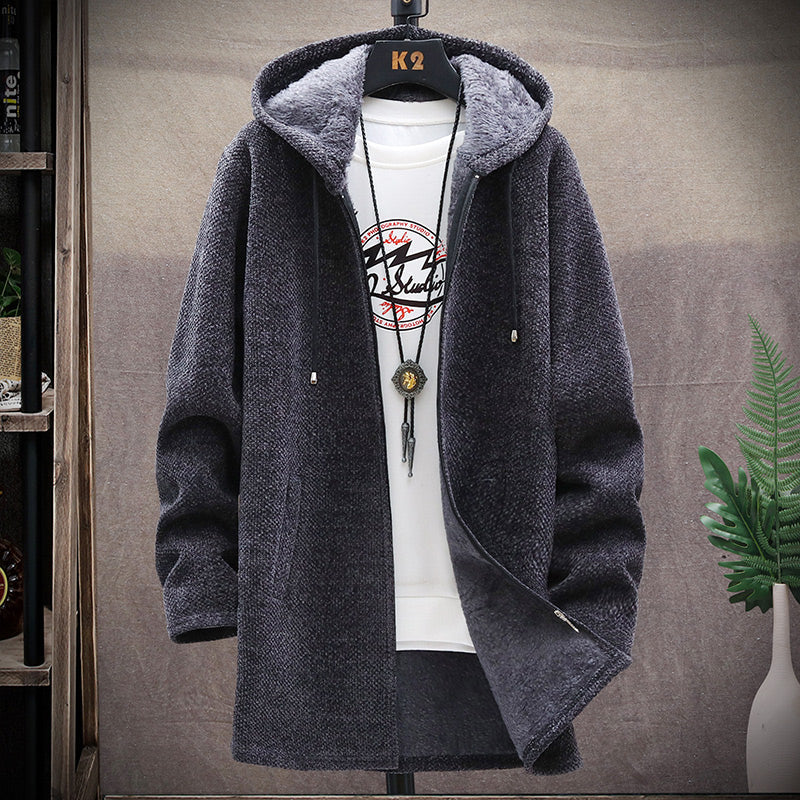Men's textured hooded zip jacket with long sleeves and lined hood