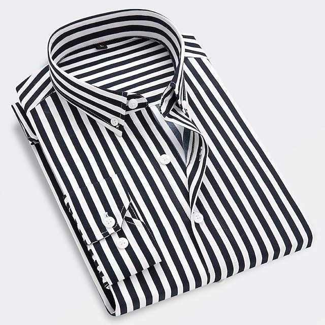 Men's striped long-sleeved button-down shirt with collared neckline