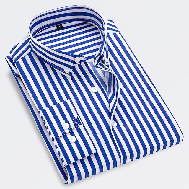 Men's striped long-sleeved button-down shirt with collared neckline