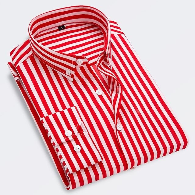 Men's striped long-sleeved button-down shirt with collared neckline