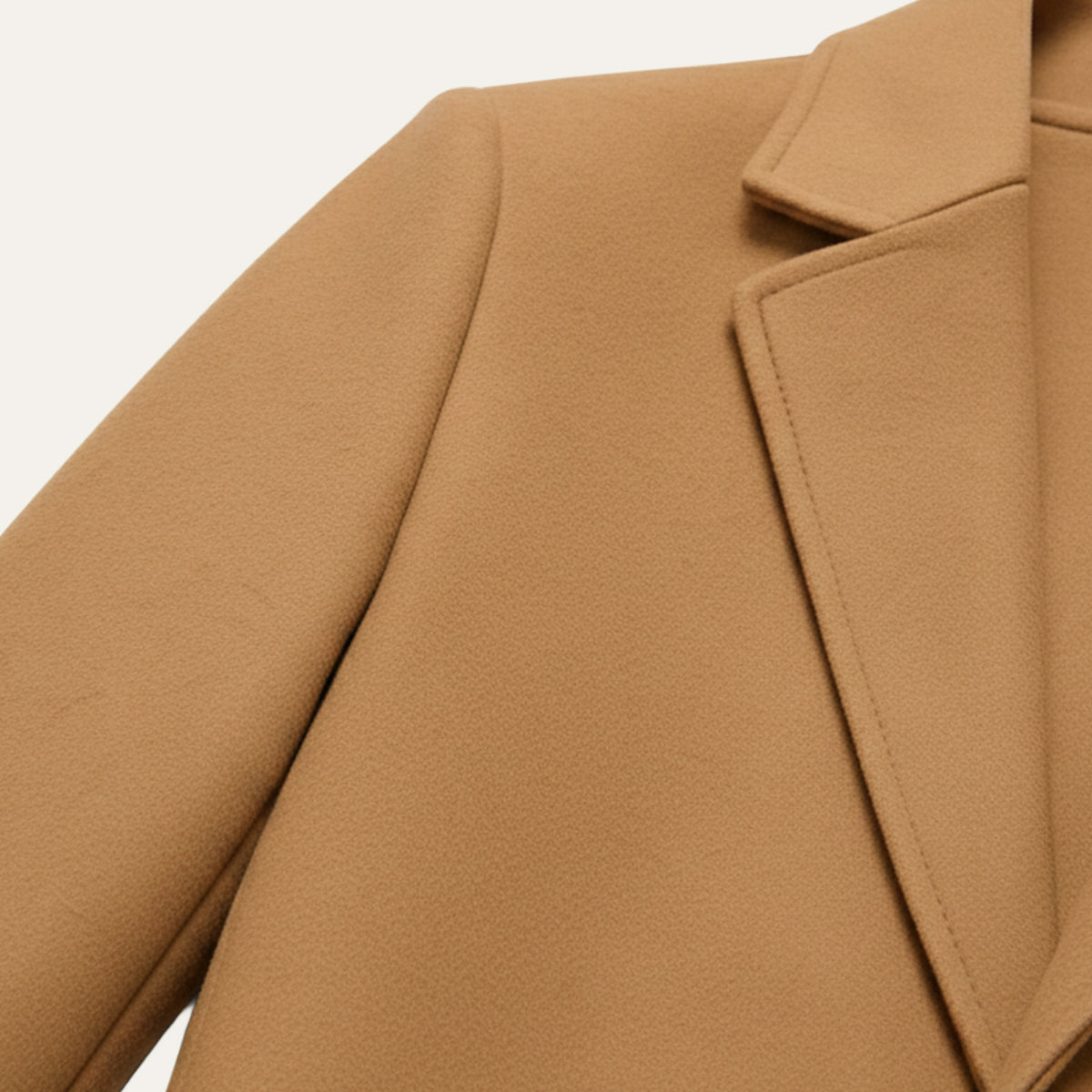 Men's long button overcoat with notched lapels and side pockets