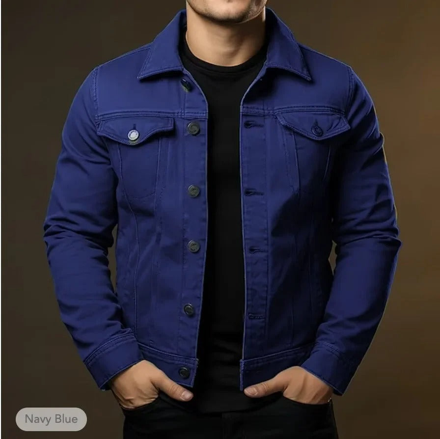 Men's Denim Jacket Slim Fit Button-Up - Navy