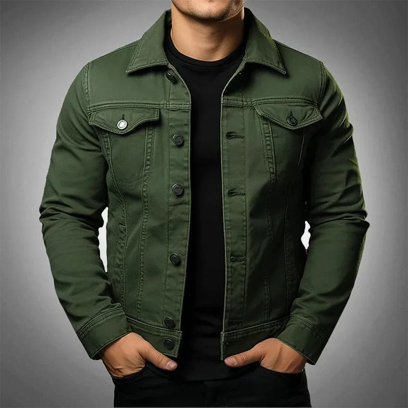 Men's Denim Jacket Slim Fit Button-Up - Green