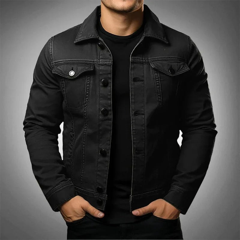 Men's Denim Jacket Slim Fit Button-Up - Black