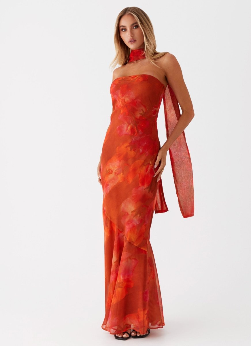 Women’s Backless Floral Maxi Dress | Red Floral