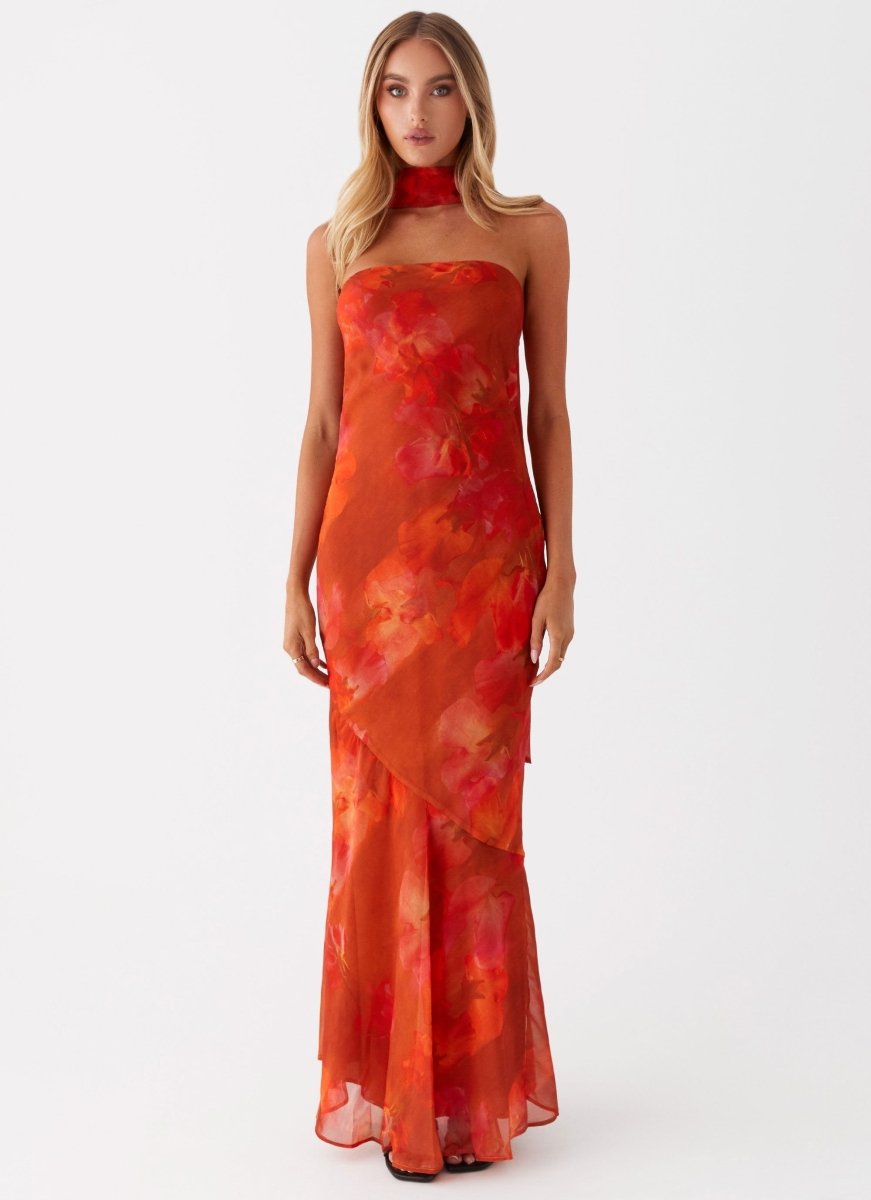 Women’s Backless Floral Maxi Dress | Red Floral