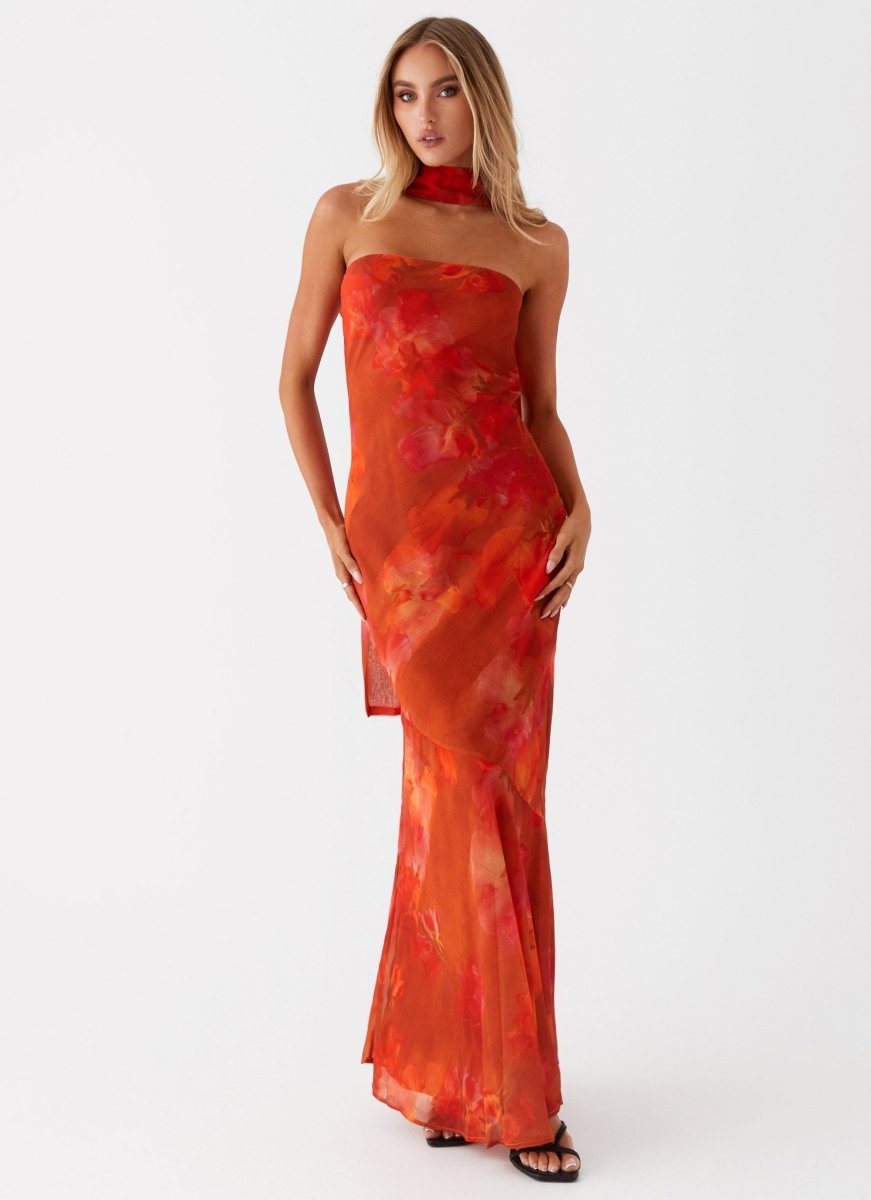 Women’s Backless Floral Maxi Dress | Red Floral
