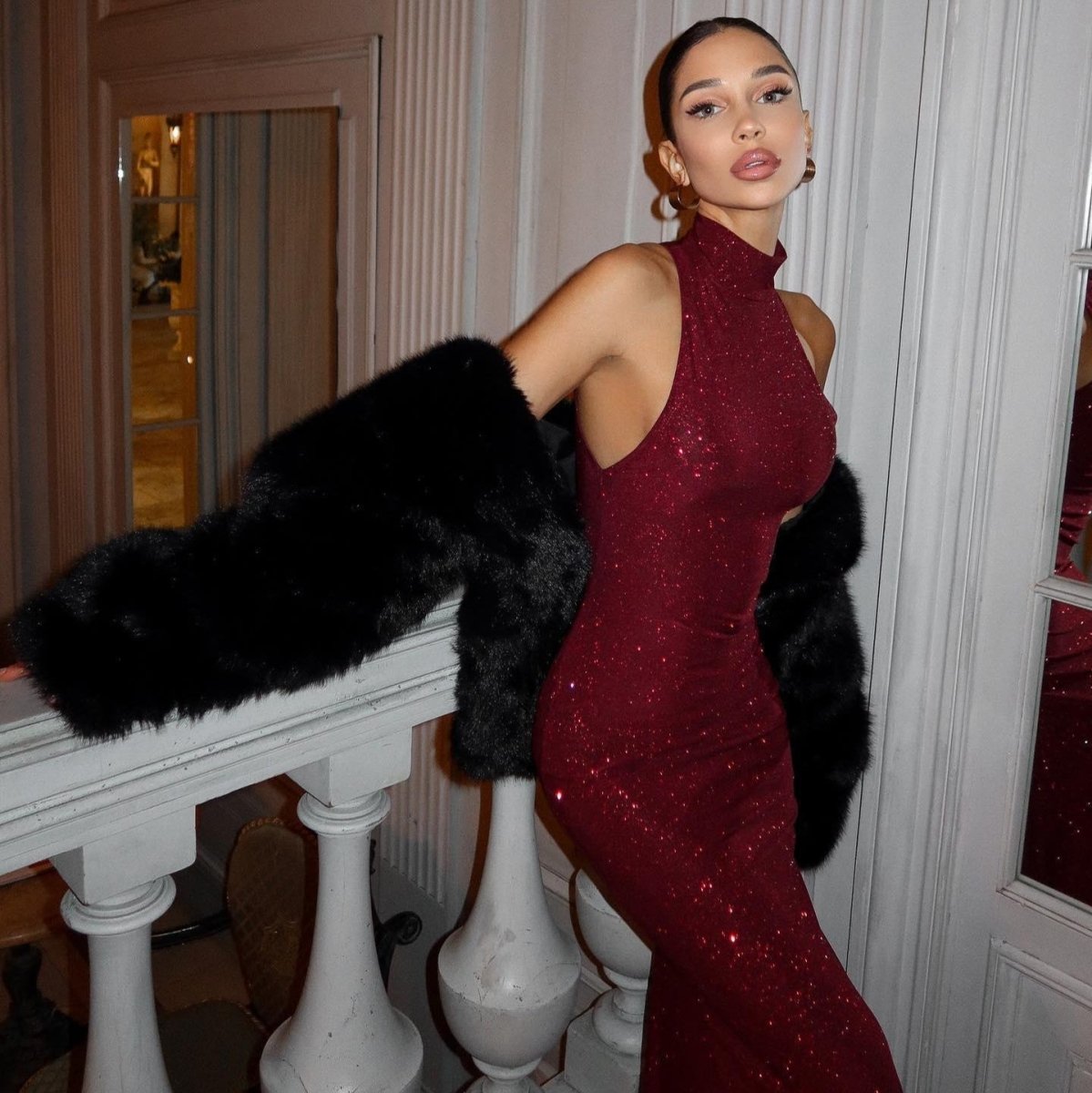 Women’s Sequin Maxi Dress | Burgundy Red