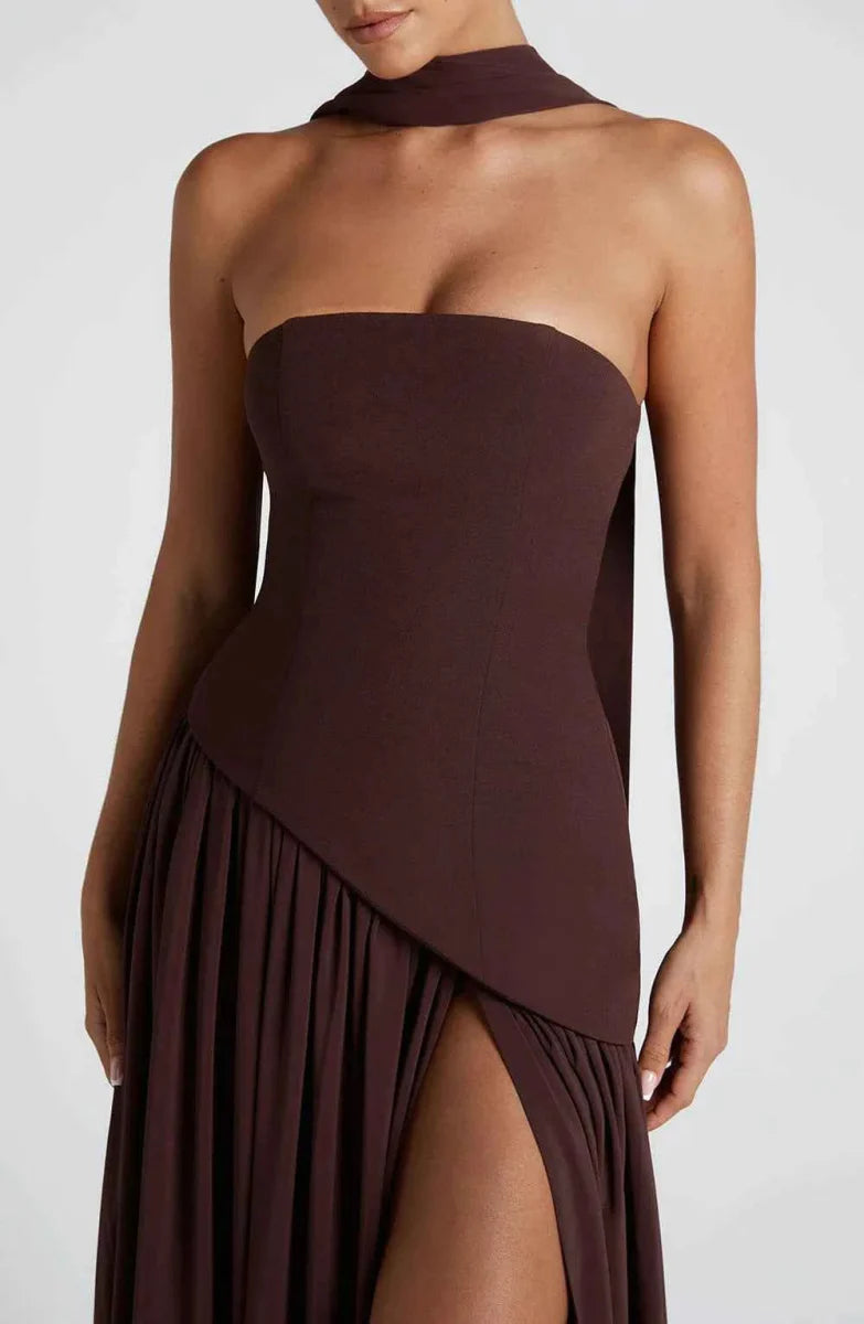 Women’s Strapless Split Draped Gown