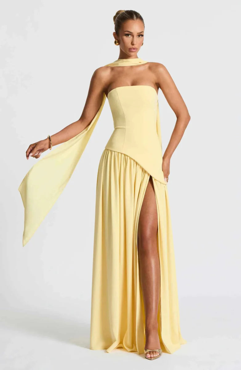 Women’s Strapless Split Draped Gown