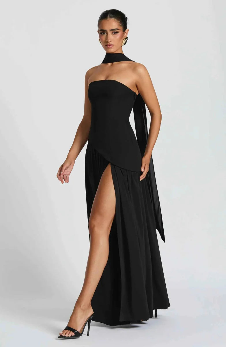 Women’s Strapless Split Draped Gown