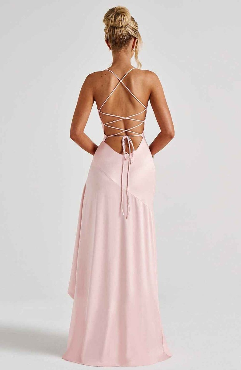 Women’s Cross-Back Ruffle Maxi Dress | High Split Evening Gown