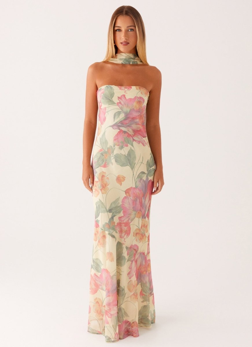 Women’s Feminine Floral Summer Maxi Dress | Cream