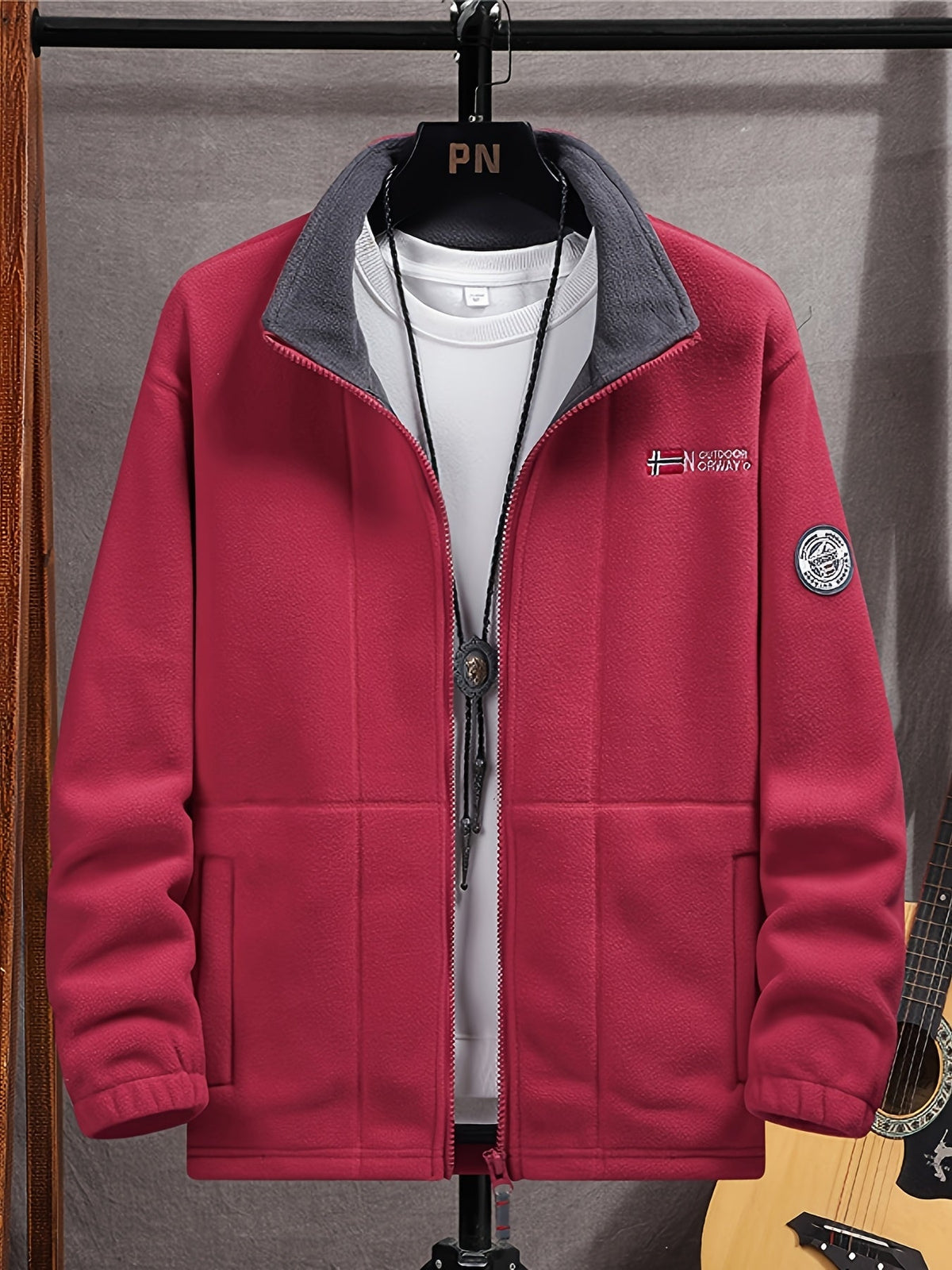 Men's full-zip jacket with stand collar, contrast lining and front pockets