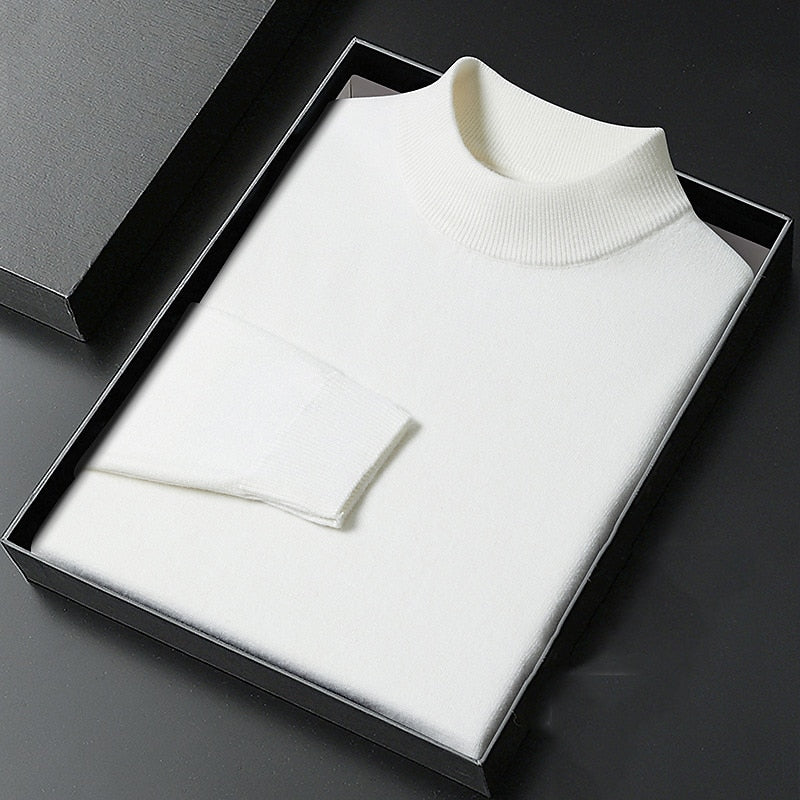 Men's plain knitted mock neck jumper with long sleeves and ribbed trims