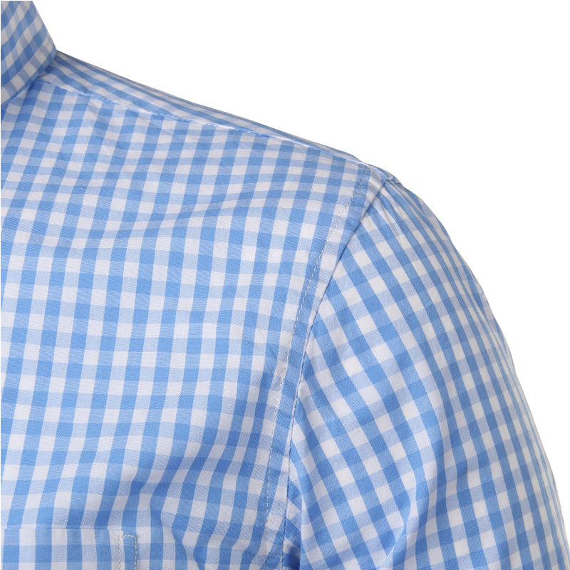 Men's slim fit checked button-down shirt with long sleeves and curved hem