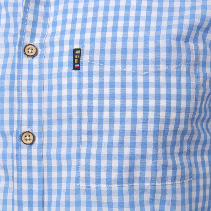 Men's slim fit checked button-down shirt with long sleeves and curved hem