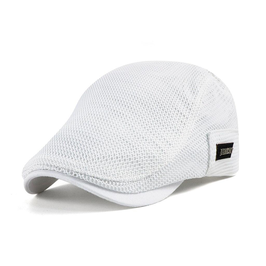 Men's Mesh Flat Cap Breathable Lightweight - White