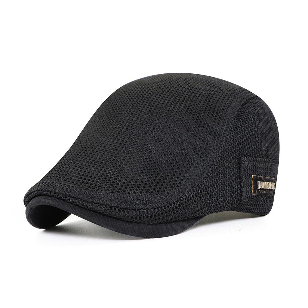 Men's Mesh Flat Cap Breathable Lightweight - Black