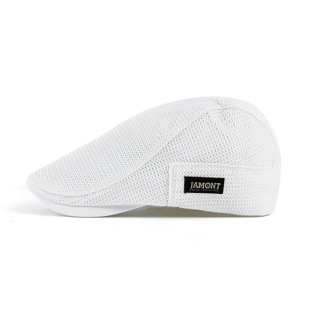 Men's Mesh Flat Cap Breathable Lightweight - White