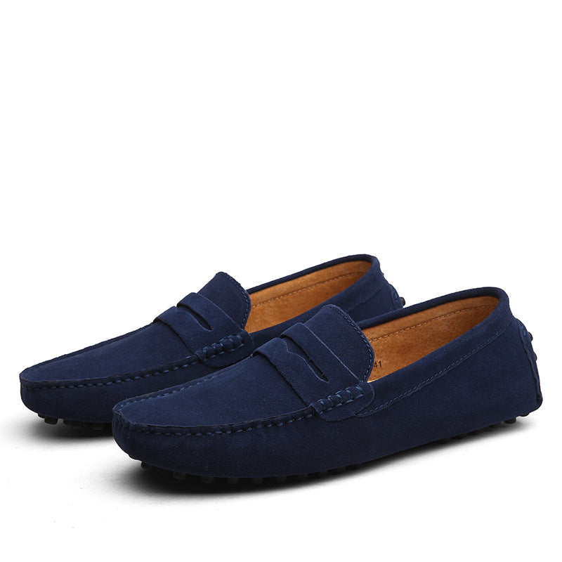 Men's moccasin driving loafers with stitched toes and vamp straps