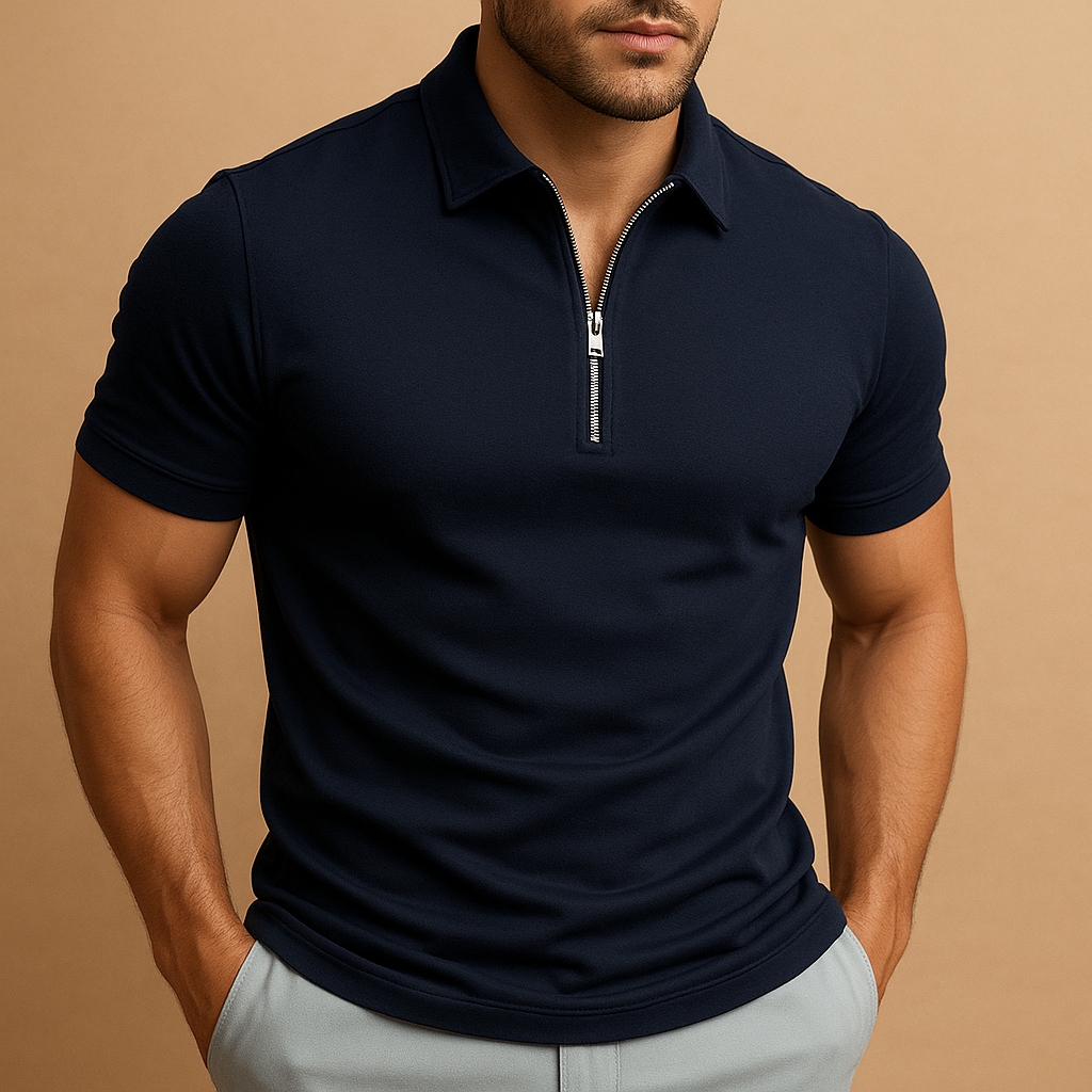 Men's Polo Shirt Slim Fit Quarter-Zip - Navy