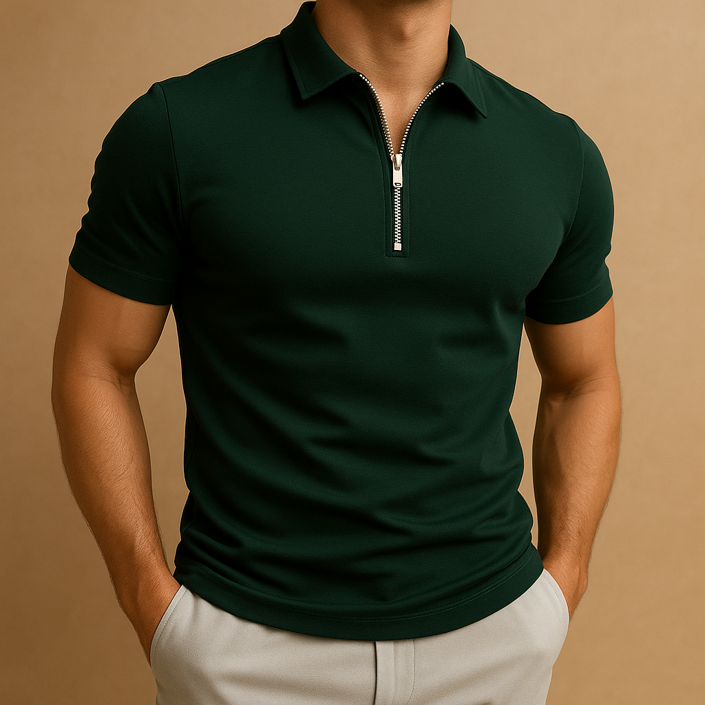 Men's Polo Shirt Slim Fit Quarter-Zip - Green